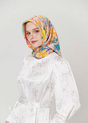 Serene Script Silk Hijab - Citrus Sunrise by Minnaba